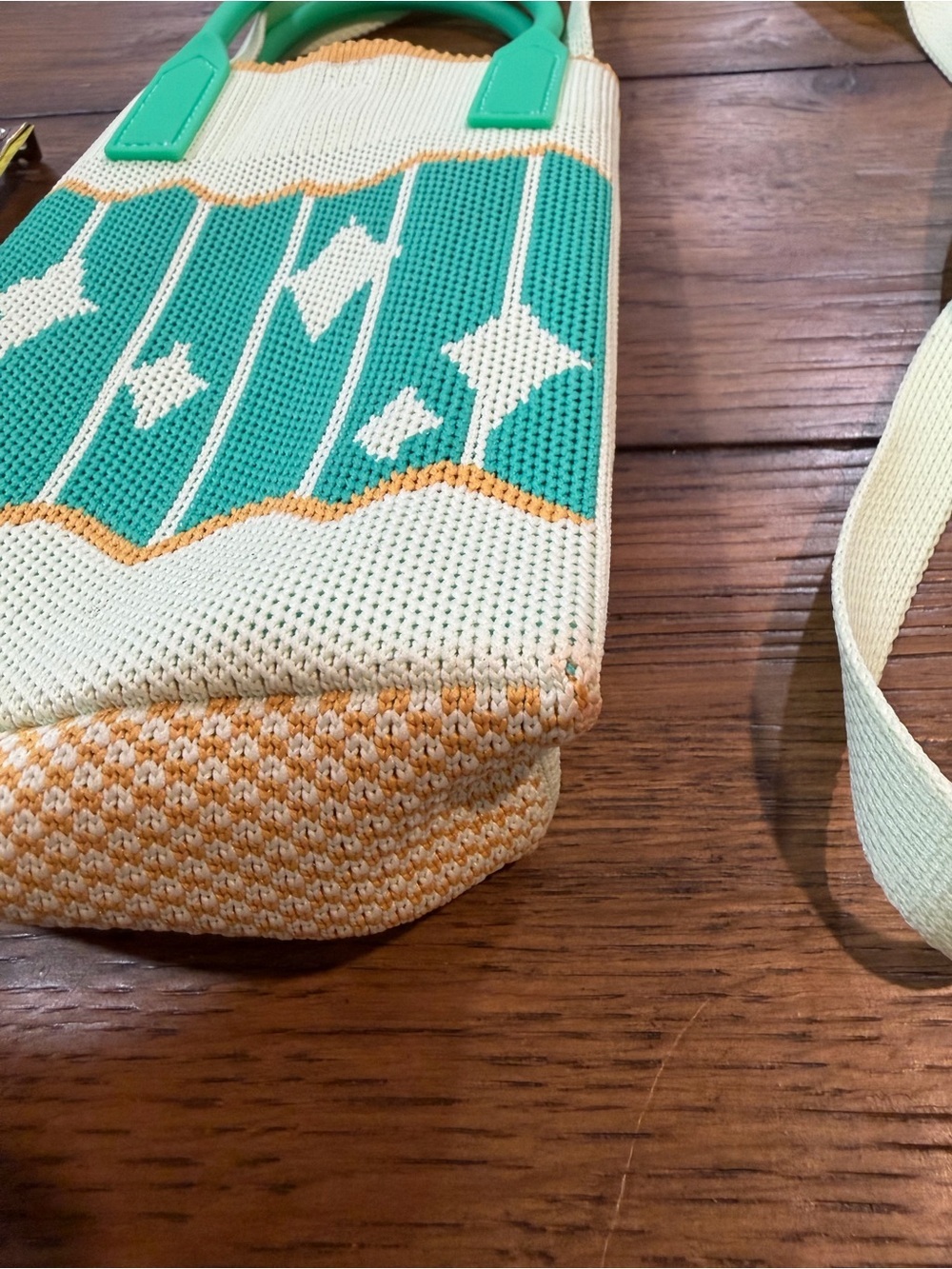Mini Crossbody Phone Bag in Teal and Cream with Orange Trim​ - Picture 4 of 8